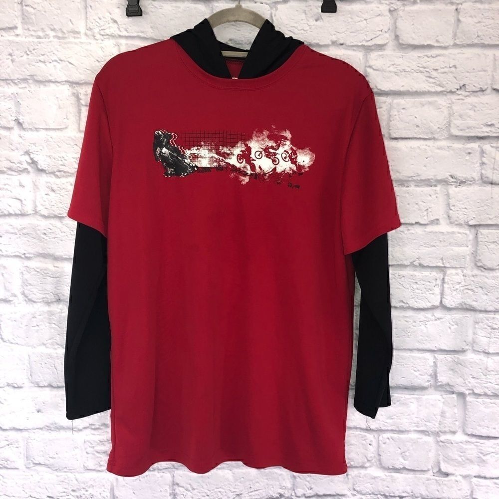 zeroXposure boys dri fit hoodie red/black sz 18